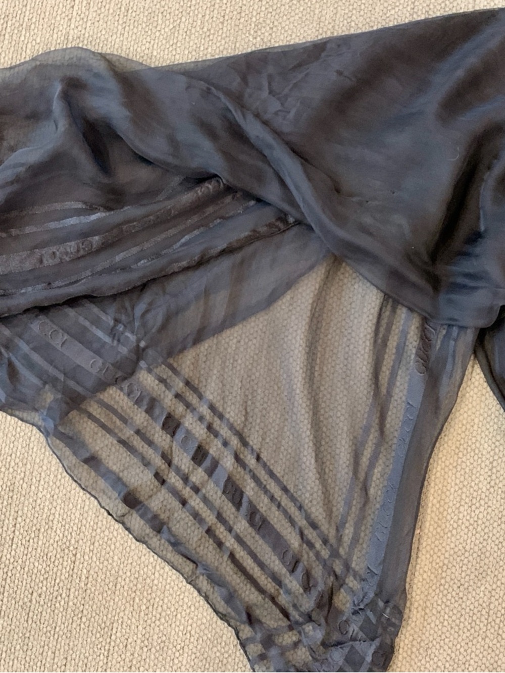 Gucci Black Sheer Stripe Silk Scarf Wrap